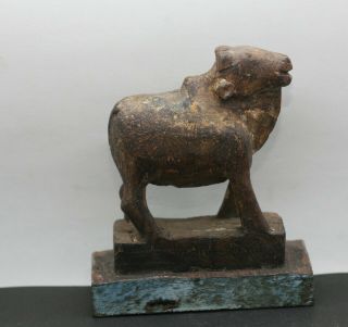 Very Old Indian Wood Carving Of A Hindu Ox
