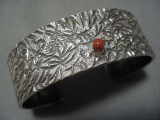 Magnificent Vintage Navajo Coral Sterling Silver Native American Bracelet