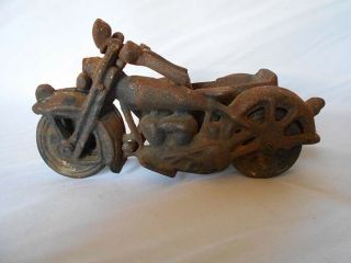 Vintage Cast Iron Motorcycle With Side Car Great Patina