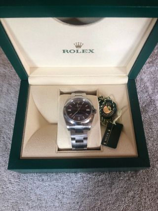 Men’s Rolex 36m Oyster Perpetual Chronometer In Steel Domed Bezel Red Grape