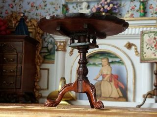 Antique Vintage Dollhouse Miniature Artisan Round Tilt Top Table 1:12 8