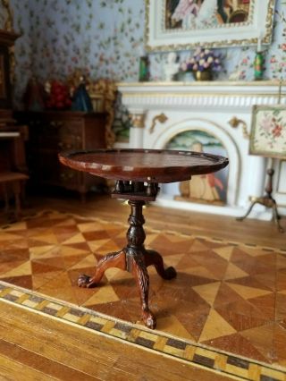 Antique Vintage Dollhouse Miniature Artisan Round Tilt Top Table 1:12 9
