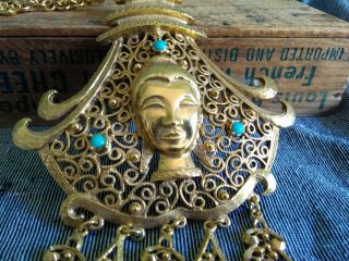 Pauline Rader Huge Vintage Gold Buddhist Temple Goddess Necklace Pedant 1970s 4