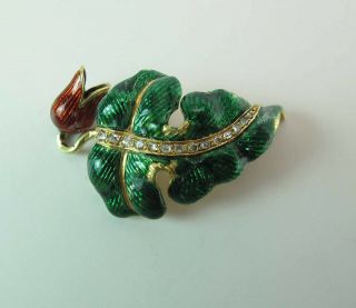 Antique Enameled Art Nouveau 14k Gold Rose Cut Diamond Bellflower Pin / Brooch