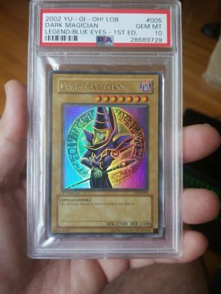 Yugioh Psa 10 Dark Magician Lob 005 1st Edition In Gem Extremely Rare
