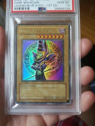 Yugioh PSA 10 Dark Magician LOB 005 1st Edition in GEM Extremely Rare 2