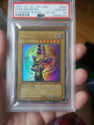 Yugioh PSA 10 Dark Magician LOB 005 1st Edition in GEM Extremely Rare 3