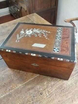 A Antique Inlaid Ladies Jewellery Box Jewel Case boots caddy tray flask 10