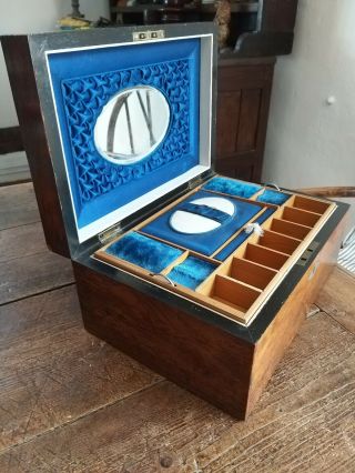 A Antique Inlaid Ladies Jewellery Box Jewel Case Boots Caddy Tray Flask