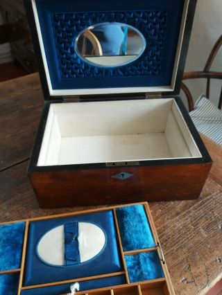 A Antique Inlaid Ladies Jewellery Box Jewel Case boots caddy tray flask 3