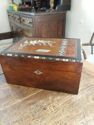 A Antique Inlaid Ladies Jewellery Box Jewel Case boots caddy tray flask 8