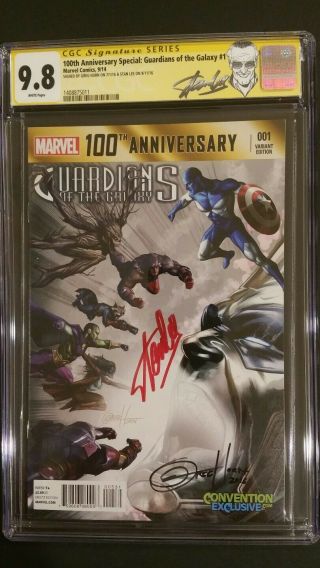 Guardians Of The Galaxy 1 100th Anniversary Cgc Ss 9.  8 Stan Lee Greg Horn Rare