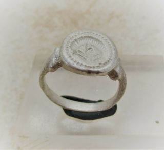 Ancient Greek Ar Silver Signet Ring Warriors Helmet Depiction On Bezel
