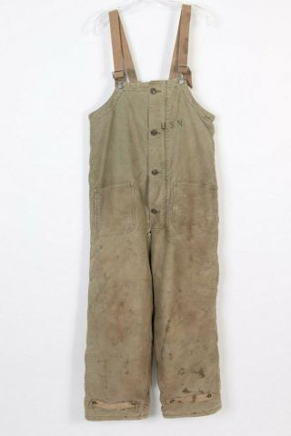 Vintage Wwii Usn Us Navy N - 1 Pants Overalls Bibs Usa Mens Size Medium