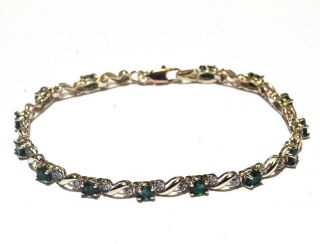 10k Yellow Gold.  14ct Diamond Emerald Tennis Bracelet 5.  8g Vintage 7.  25 "