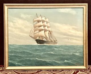 Vintage Antique Oil/canvas Painting Drawing Seascape Signed Lrapaluoa Gilt Frame