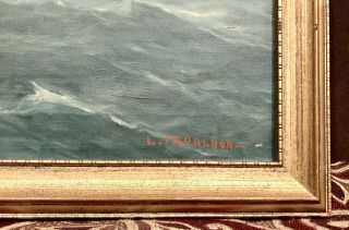 Vintage Antique Oil/Canvas Painting Drawing Seascape Signed LRapaluoa Gilt Frame 4