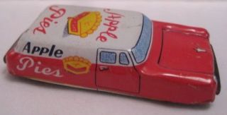 Tiny Antique Tin Toy Car Apple Pies 2 1/4 " Japan Tn Colorful 1950s