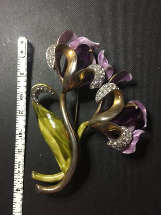 Signed Fred Block Very Large Enamel Flower Brooch