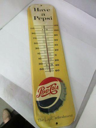 Vintage Advertising Pepsi Cola Soda Large 1957 Store Tin Thermometer 678 - I