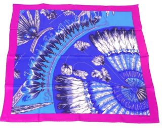 Hermes Carre Vintage 70 Scarf Brazil Wing Silk 100 Interior Women Auth Rare