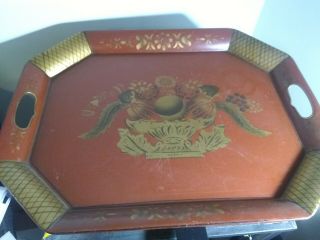 Vintage L.  Hitchcock Stenciled Tole Ware Large Metal Tray