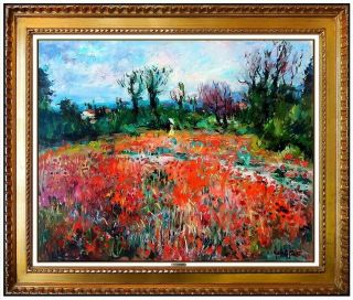 Max Agostini Rare Oil Painting On Canvas Signed Floral Landscape Art