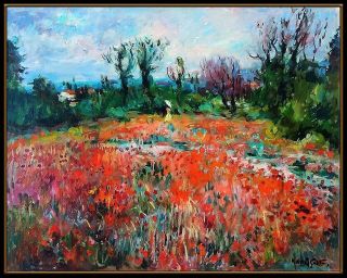 Max Agostini RARE Oil Painting On Canvas Signed Floral Landscape Art 2