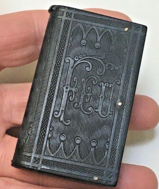 Gutta - Percha Ornate Victorian Antique Engraved Match Safe Holder Rare