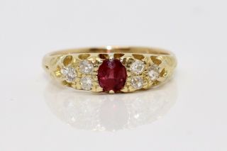 A Lovely Antique Victorian 18ct Gold Ruby & Diamond Half Eternity Ring 12611