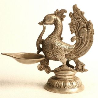 Chinese Silver Copper Candlestick Carved Phoenix Statue Kt00778