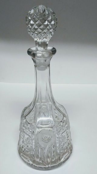 Vintage Large Etched Glass Wine Decanter W/ Stopper 12.  75 " Tall