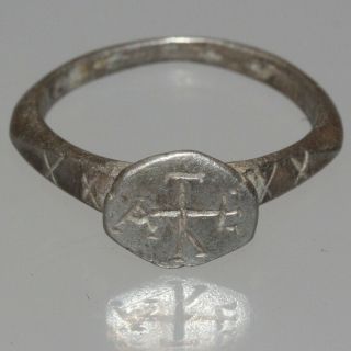 Very Interest Byzantine Silver Carved Ring Circa 500 - 1000 Ad