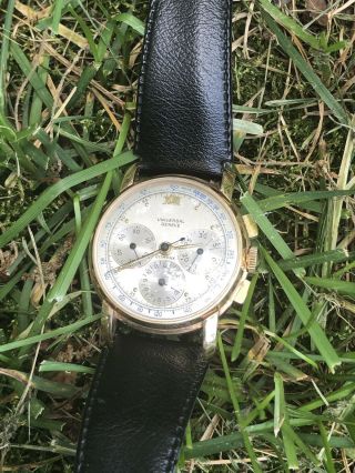 Vintage 14kt Gold UNIVERSAL GENEVE COMPAX CHRONOGRAPH Wristwatch Chrono 1940s 3