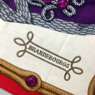 RARE Hermes BRANDEBOURGS Purple White CASHMERE SILK 140cm XL Shawl Scarf Stole 6