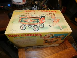 Vintage Tin Baby Carriage Battery Operated Japan Tn Trade Mark
