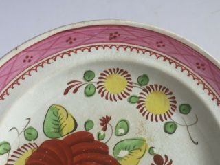 Antique Gaudy Dutch KINGS ROSE Plate Pink Border Soft Paste Pearlware 6.  25 