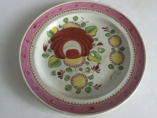 Antique Gaudy Dutch KINGS ROSE Plate Pink Border Soft Paste Pearlware 6.  25 