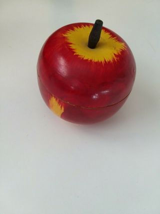 Vintage Wooden Apple That Contains Miniature Doll Sized Tea Set Marked Japan