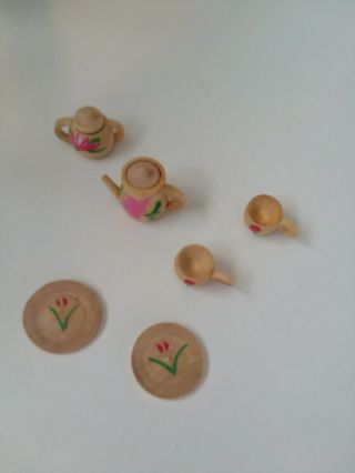 Vintage Wooden Apple that Contains Miniature Doll Sized Tea Set Marked Japan 2