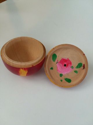 Vintage Wooden Apple that Contains Miniature Doll Sized Tea Set Marked Japan 3