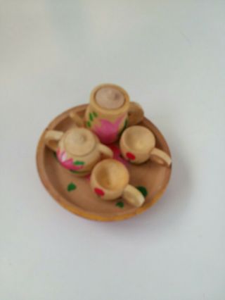 Vintage Wooden Apple that Contains Miniature Doll Sized Tea Set Marked Japan 5