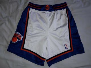 Vintage Puma Size 34 York Knicks Nba Game Shorts Home White Sewn Logo Stitch