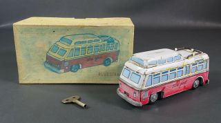 Vintage Red China Ms - 289 Scenicruiser Blue Giant Coach Bus Wind Up Tin Toy Box