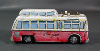 Vintage Red China MS - 289 Scenicruiser Blue Giant Coach Bus Wind up Tin Toy Box 3