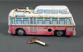 Vintage Red China MS - 289 Scenicruiser Blue Giant Coach Bus Wind up Tin Toy Box 4