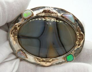 Vintage Sterling Silver & 14k Yellow Gold Platypus Belt Buckle With Opal & Agate