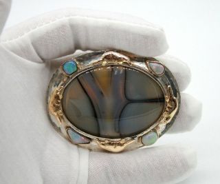 VINTAGE STERLING SILVER & 14K YELLOW GOLD PLATYPUS BELT BUCKLE WITH OPAL & AGATE 3