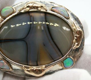 VINTAGE STERLING SILVER & 14K YELLOW GOLD PLATYPUS BELT BUCKLE WITH OPAL & AGATE 5