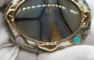 VINTAGE STERLING SILVER & 14K YELLOW GOLD PLATYPUS BELT BUCKLE WITH OPAL & AGATE 6